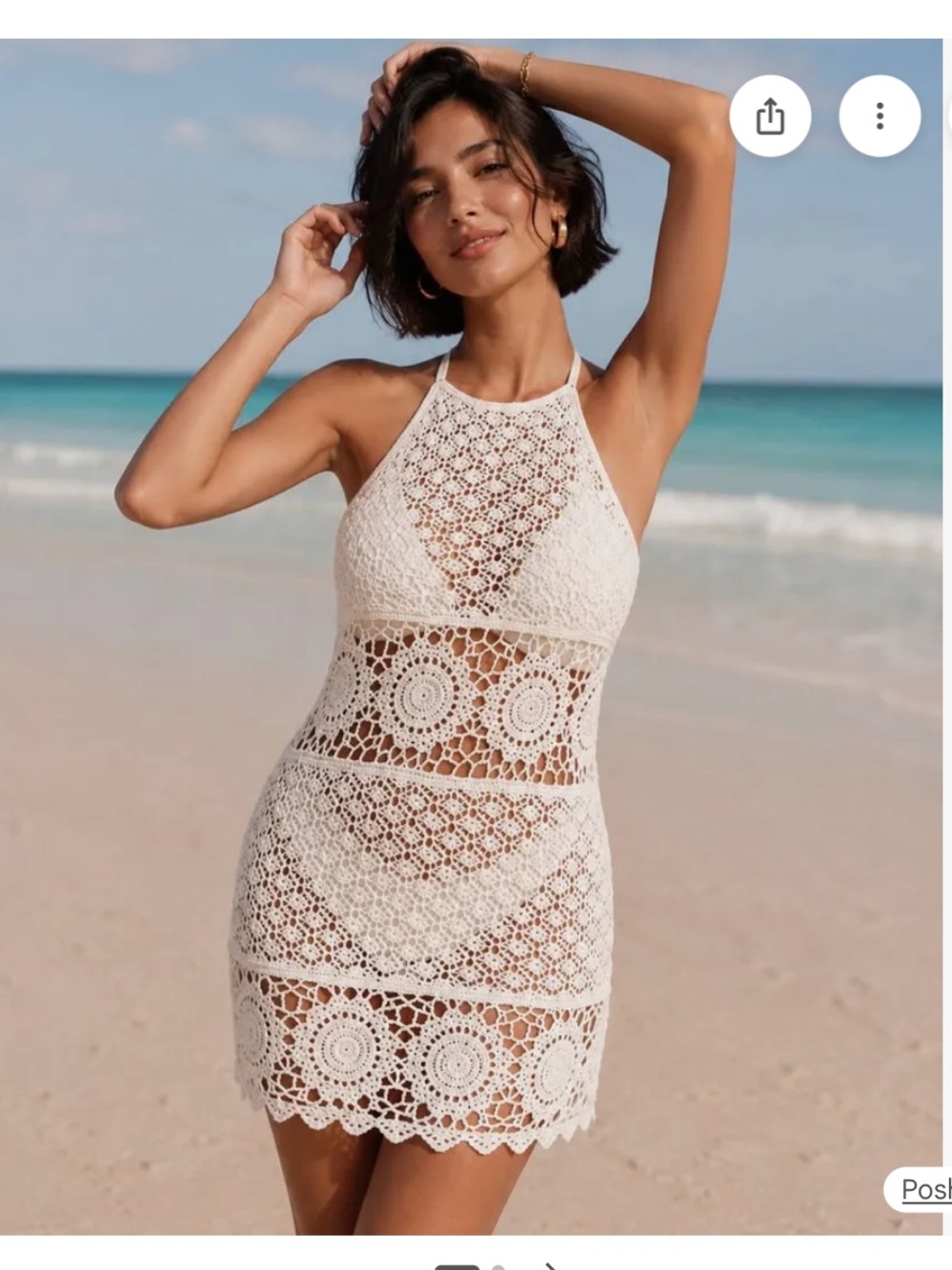 Hollister Crochet Halter Swim Cover-Up Dress in Off White